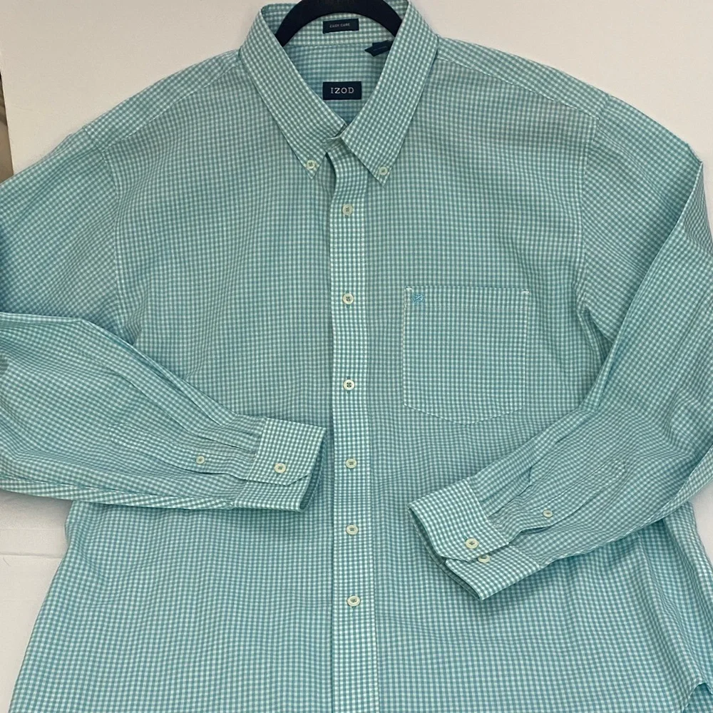 IZOD Men's Easy Care Mint Checkered Button Down Shirt XL - Picture 4 of 7